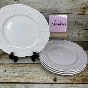Elegant Dining CANDICE COLLECTION White Dot Stoneware Salad Lunch Plates Set 4